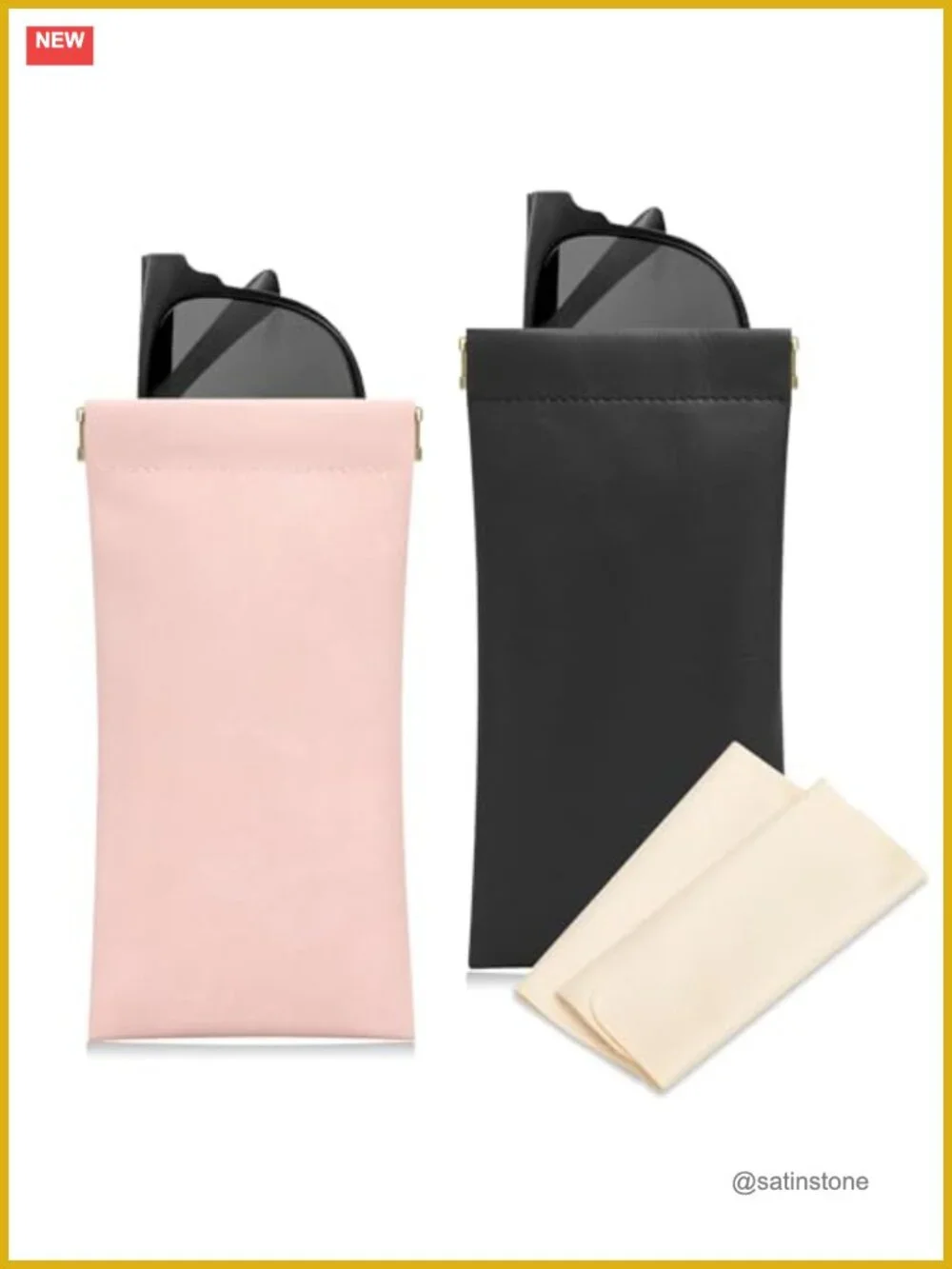 Leather Eyeglass Case Set with Cleaning Cloths, Portable Squeeze Top Glasses